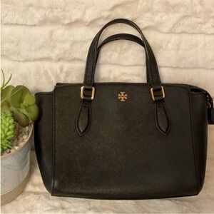 Tory Burch Black Leather Bag with Gold Zipper
